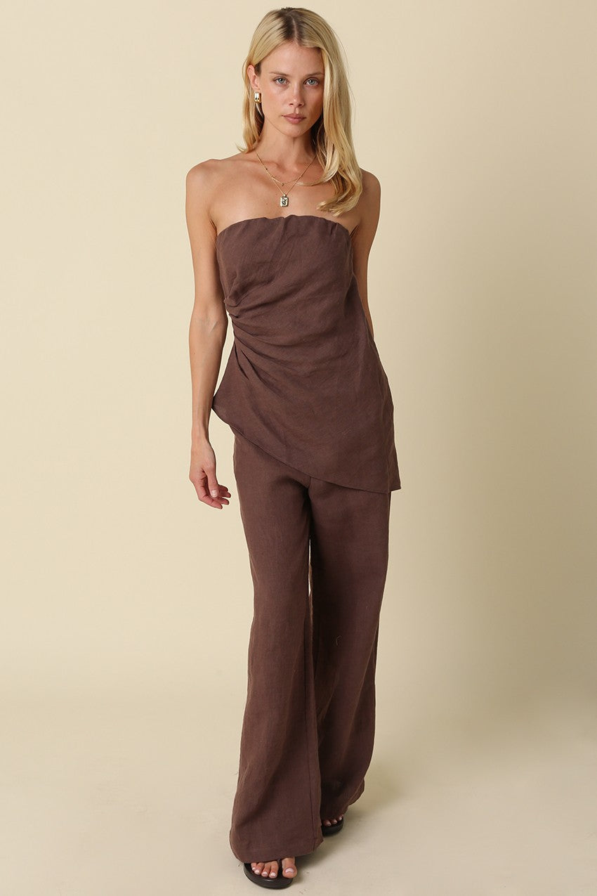 Rita Draped Strapless Linen Top