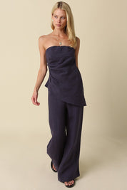 Rita Draped Strapless Linen Top