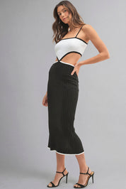 Ribbed Knit Color Block Cutout Midi Dress