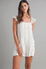 Pin Stripe Ruffle Sleeve Romper