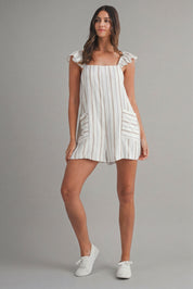 Pin Stripe Ruffle Sleeve Romper