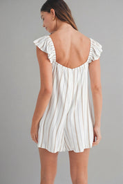 Pin Stripe Ruffle Sleeve Romper