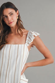 Pin Stripe Ruffle Sleeve Romper