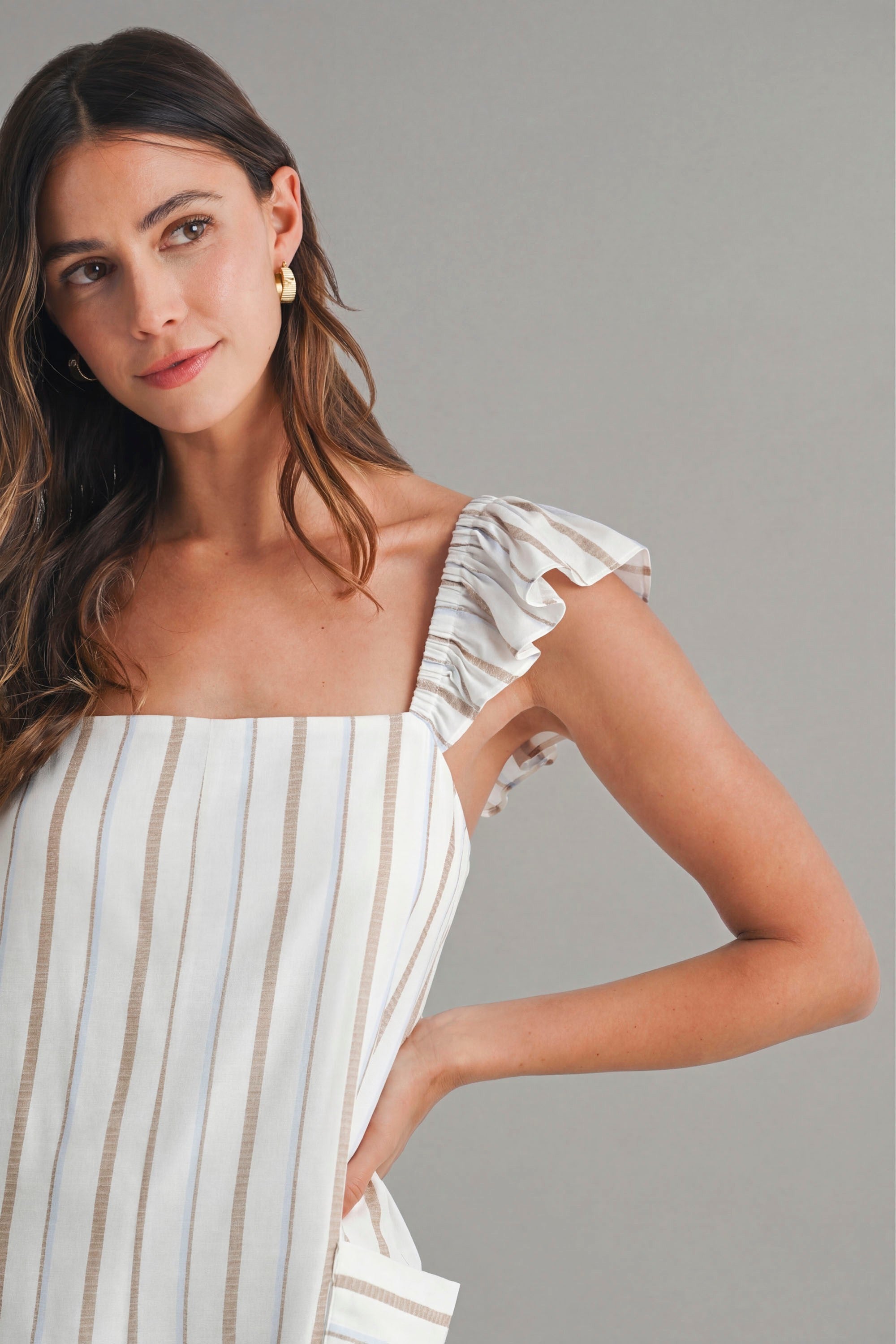 Pin Stripe Ruffle Sleeve Romper