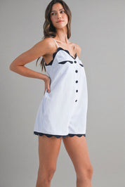 Striped Adjustable Strap Scallop Lace Romper