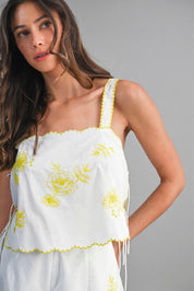 Floral Embroidered Scallop Crop Top And Short Set