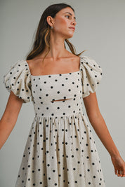 Polka Dot Off Shoulder Short Puff Sleeve Midi Dress