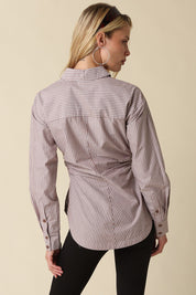 Ella Ruched Stripe Button Down Shirt