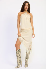 Halter Neck Cropped Top With Lace Detail