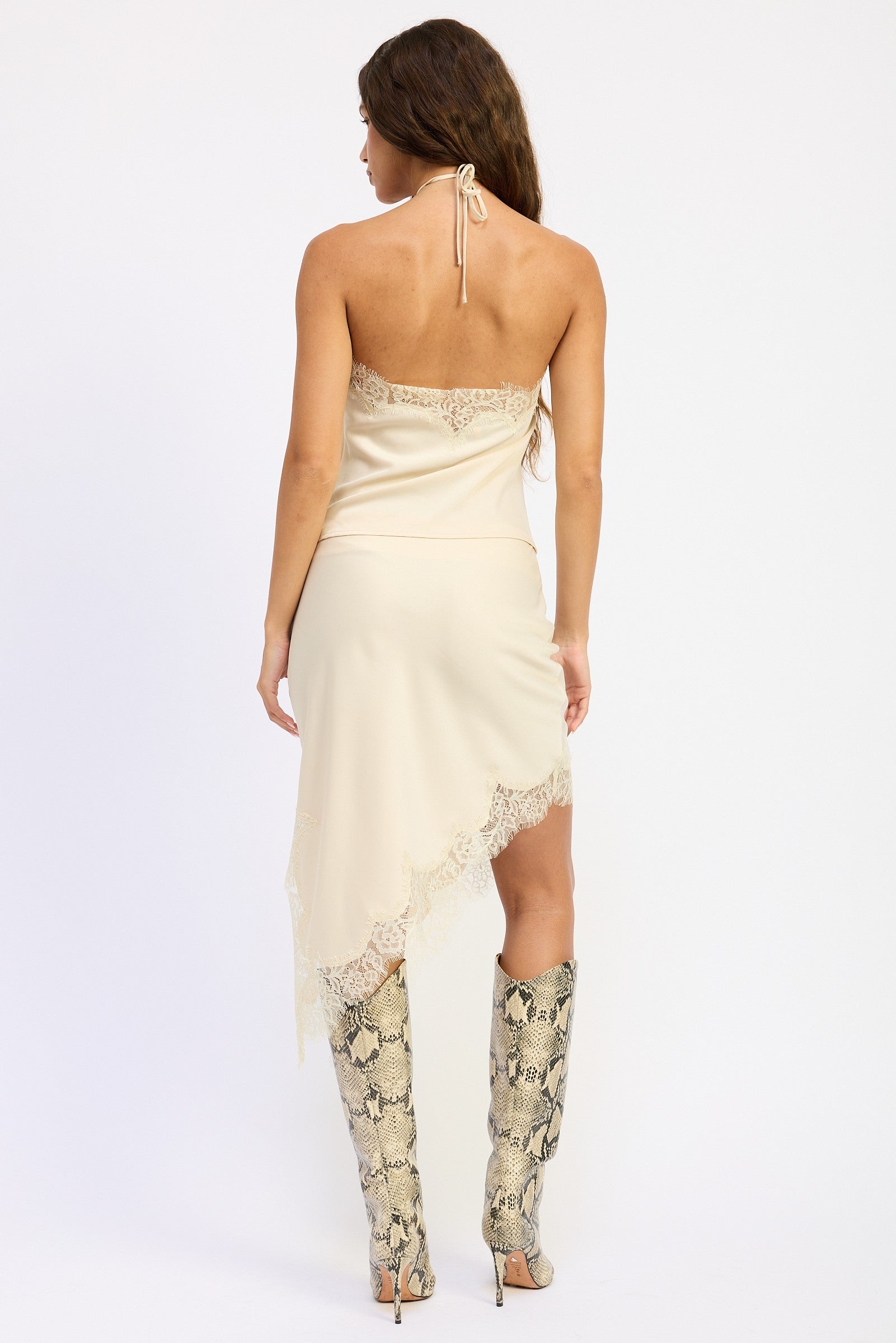Halter Neck Cropped Top With Lace Detail