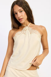Halter Neck Cropped Top With Lace Detail