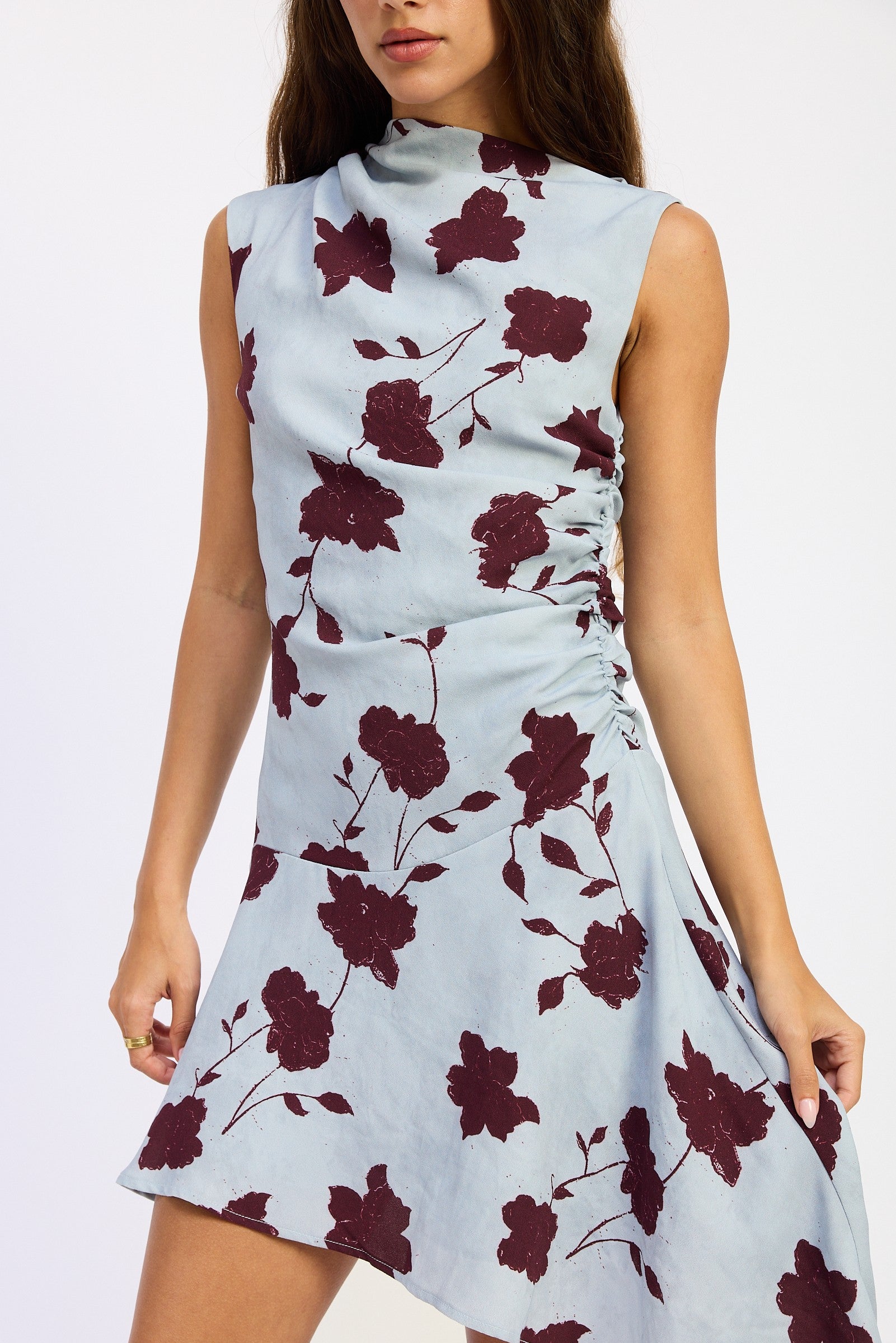 Asymmetrical Shirred Mini Dress