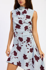 Asymmetrical Shirred Mini Dress