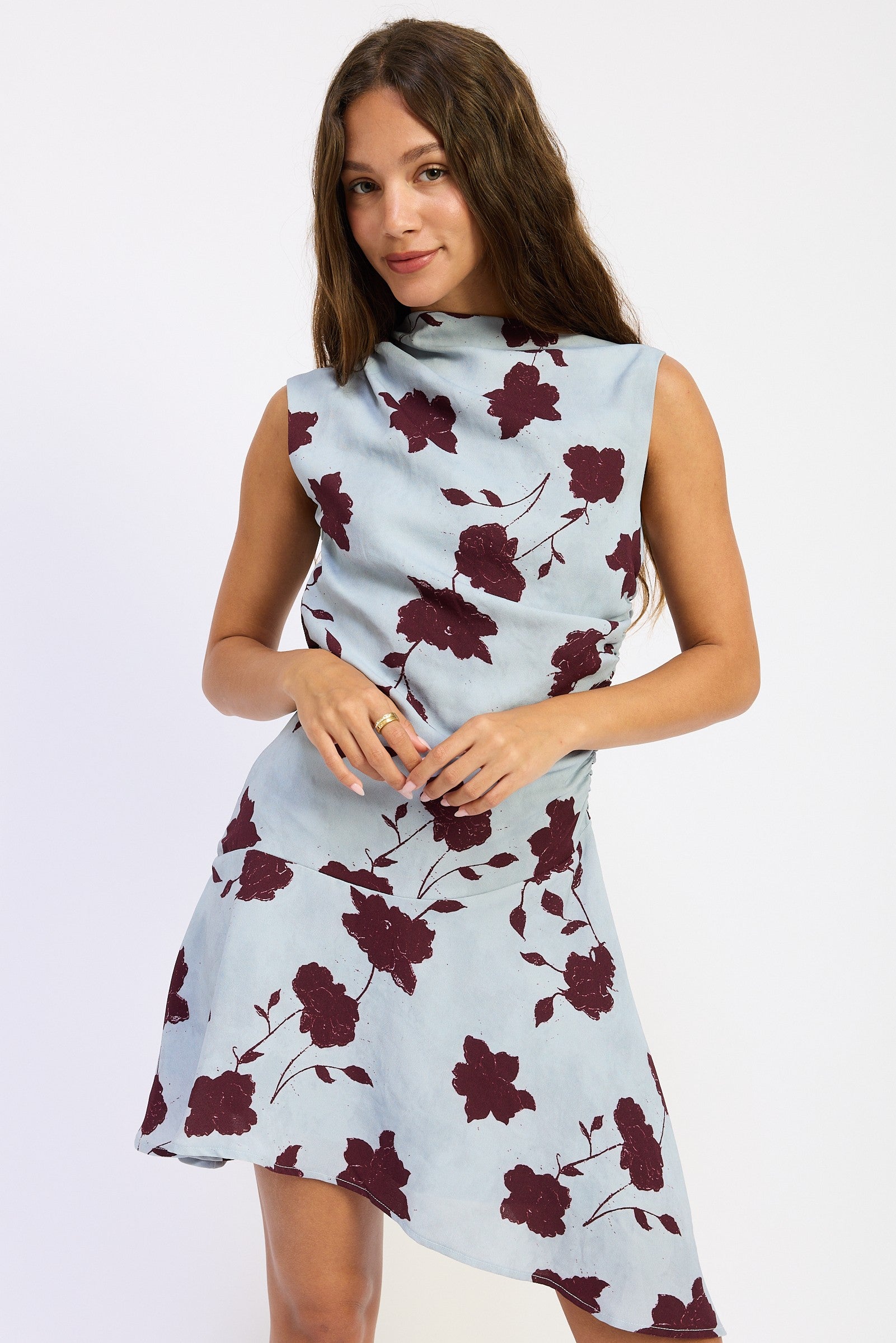 Asymmetrical Shirred Mini Dress
