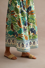 Tropical Print Spaghetti Strap Open Back Midi Dress