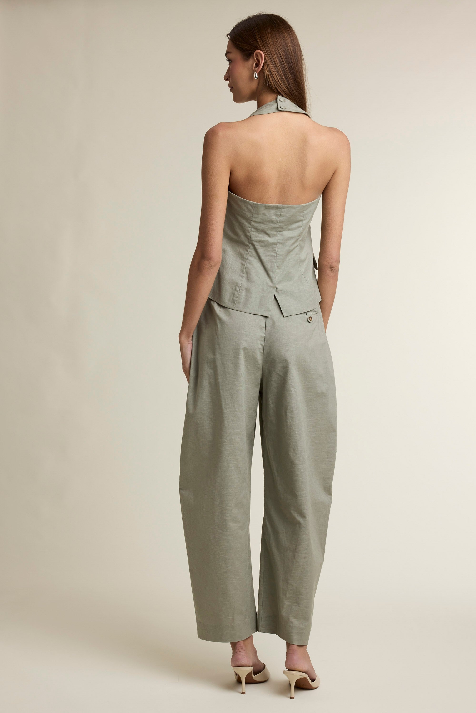 Square Neckline Halter Vest Top And Pants Set