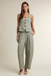 Square Neckline Halter Vest Top And Pants Set
