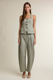 Square Neckline Halter Vest Top And Pants Set