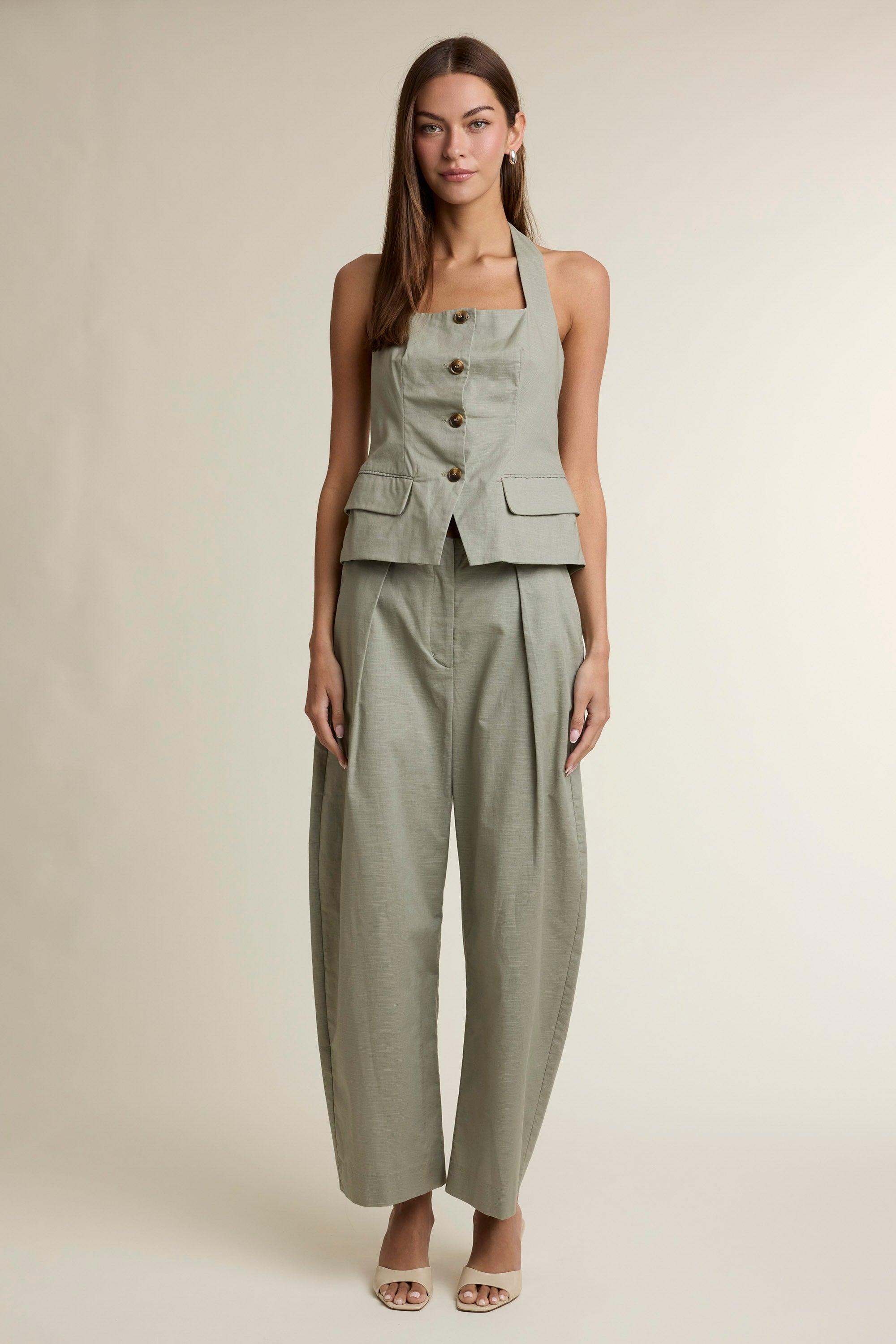 Square Neckline Halter Vest Top And Pants Set