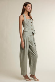 Square Neckline Halter Vest Top And Pants Set