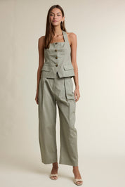 Square Neckline Halter Vest Top And Pants Set