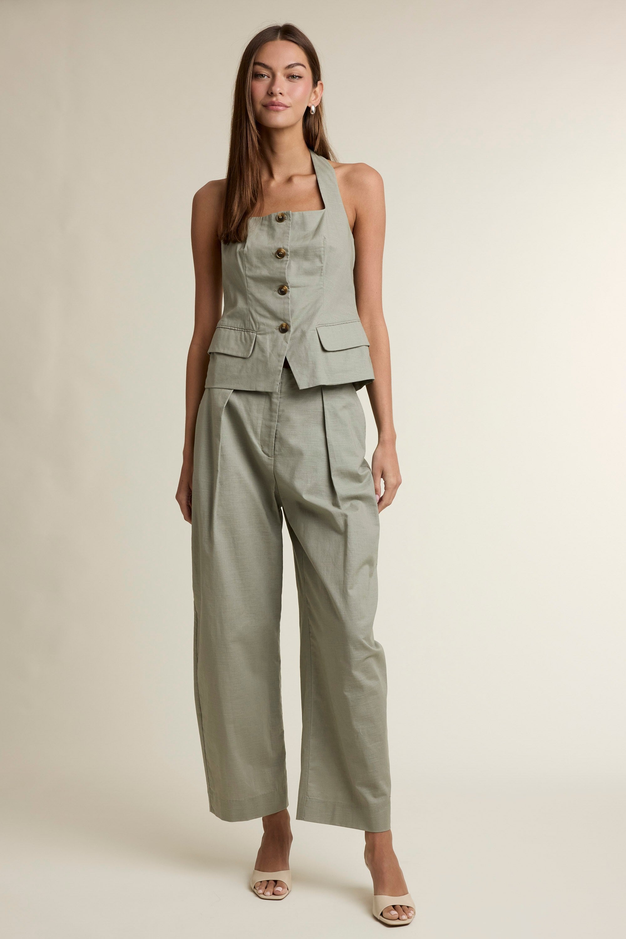 Square Neckline Halter Vest Top And Pants Set