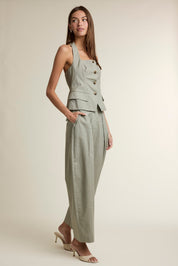 Square Neckline Halter Vest Top And Pants Set