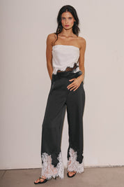 Ladies Woven Satin Lace Trim Tube Top