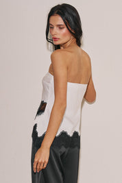 Ladies Woven Satin Lace Trim Tube Top