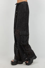 Lace Mix Straight Leg Elastic Waist Trousers