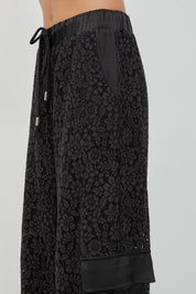 Lace Mix Straight Leg Elastic Waist Trousers