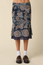 Bella Floral Mesh Midi Skirt