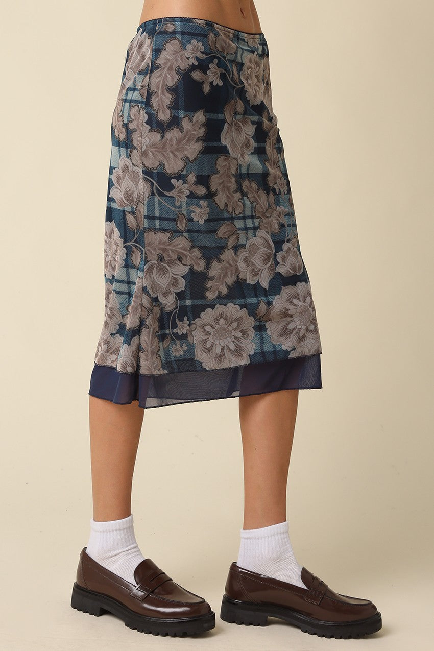 Bella Floral Mesh Midi Skirt