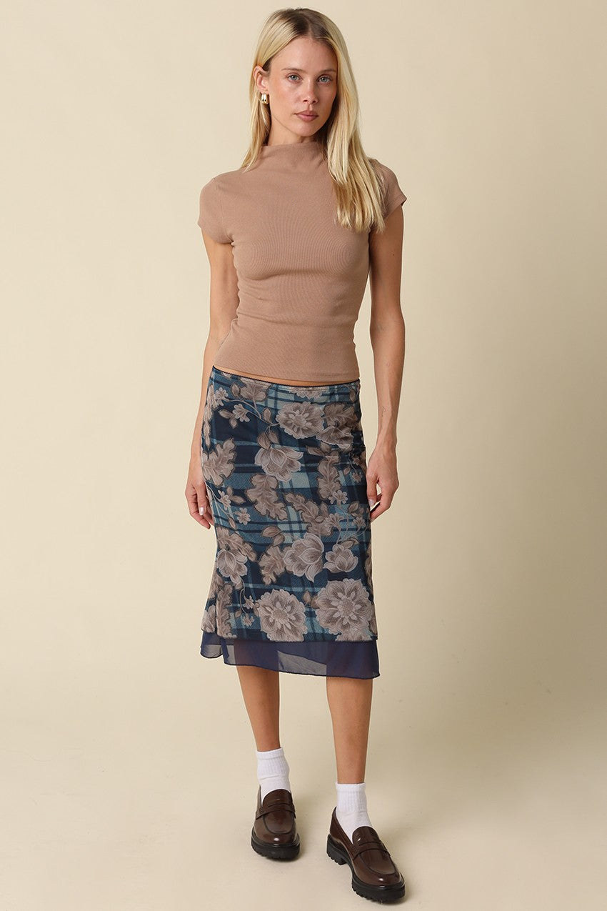 Bella Floral Mesh Midi Skirt