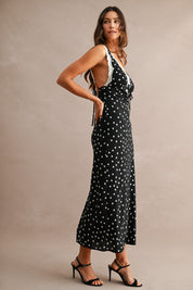 Polka Dot Sleeveless Lace Trim Detail Midi Dress