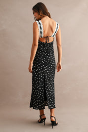 Polka Dot Sleeveless Lace Trim Detail Midi Dress