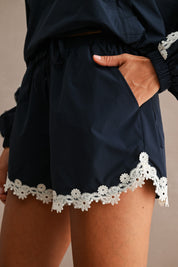 Hood Half Zip-up Lace Trim Windbreaker Jacket And Shorts Set