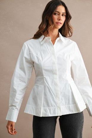 Cotton Button Down Pleated Peplum Shirts