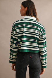 Multi Striped Long Sleeve Contrast Collar Cropped Top