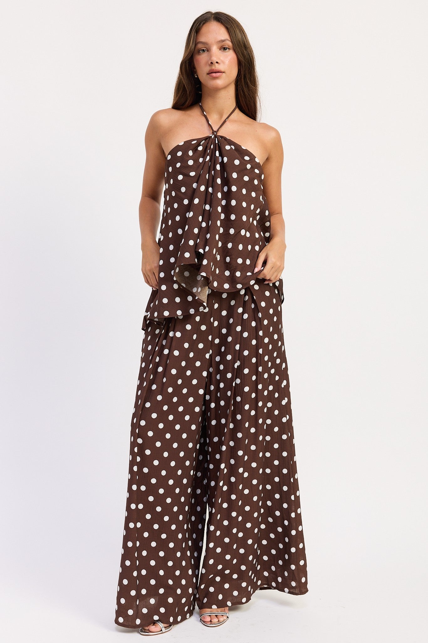 Polka Dot Wide Pants With Front Pleats