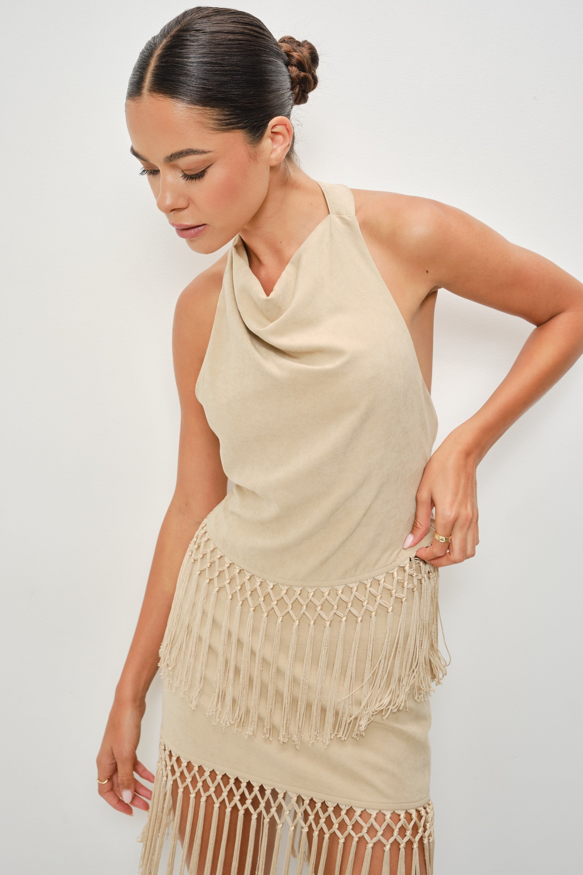 Isla Suede Fringe Halter Top