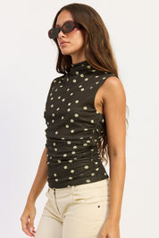 Green Polka Dot Sleeveless Mesh Top