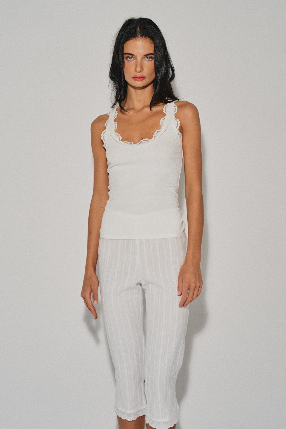 Ladies Knit Lace Trim Tank Top