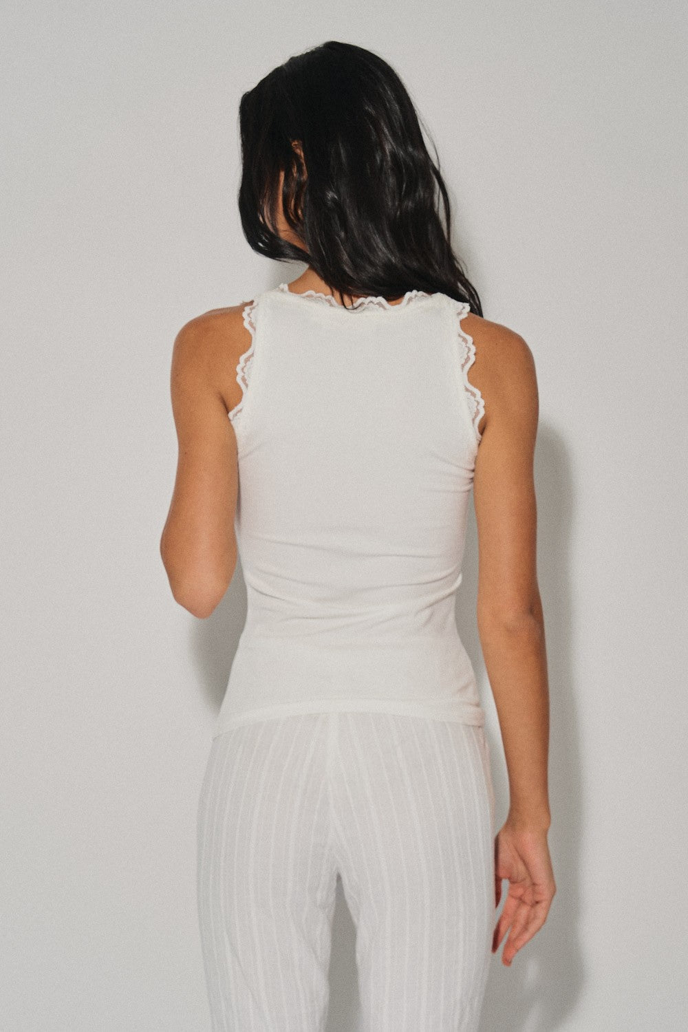 Ladies Knit Lace Trim Tank Top