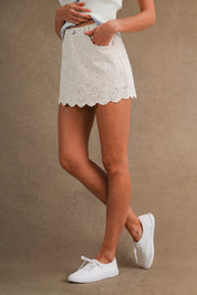 Eyelet Scallop Hem High Rise Micro Mini Skort