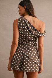 Polka Dot One Shoulder Top And Shorts Set