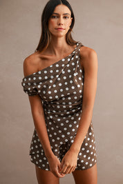 Polka Dot One Shoulder Top And Shorts Set