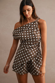 Polka Dot One Shoulder Top And Shorts Set