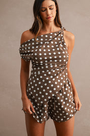 Polka Dot One Shoulder Top And Shorts Set