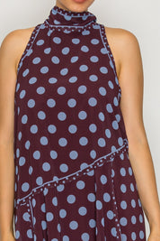 Polka Dot Mock Neck Asymmetrical Midi Dress